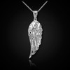 Diamond-cut white gold angel wing pendant necklace.
White Gold wing pendant.