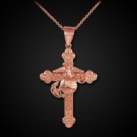 Rose Gold US Marine Christian Cross Pendant Necklace