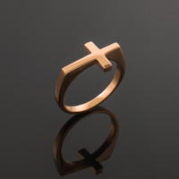 Solid Gold Flat Top Sideways Cross Ring