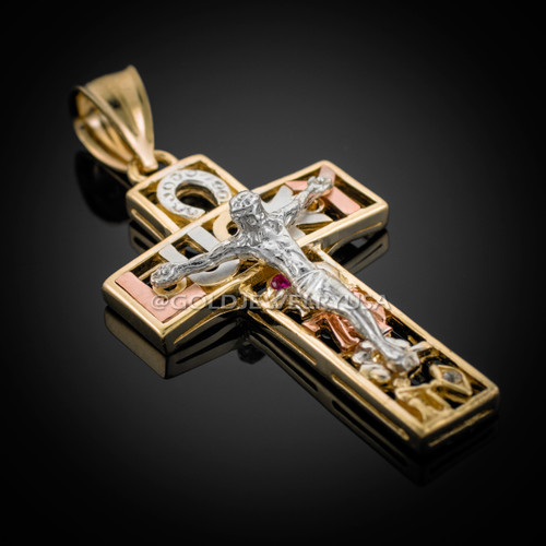 Gold Lucky Crucifix CZ Pendant