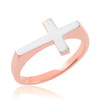 Two-Tone Solid Rose Flat Top Sideways Cross Ring