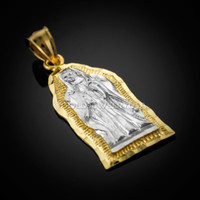Gold Virgin Mary Lady Of Guadalupe Filigree CZ Pendant Necklace