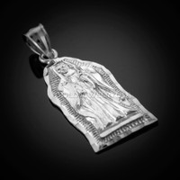 White Gold Virgin Mary Guadalupe Pendant