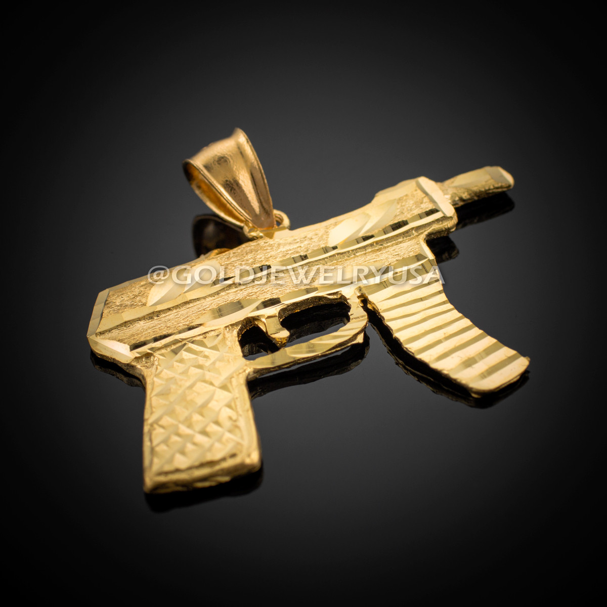 GOLD Gun Pistol Revolver handgun Pendant 14k Tri Simulate diamond Movable 6g 