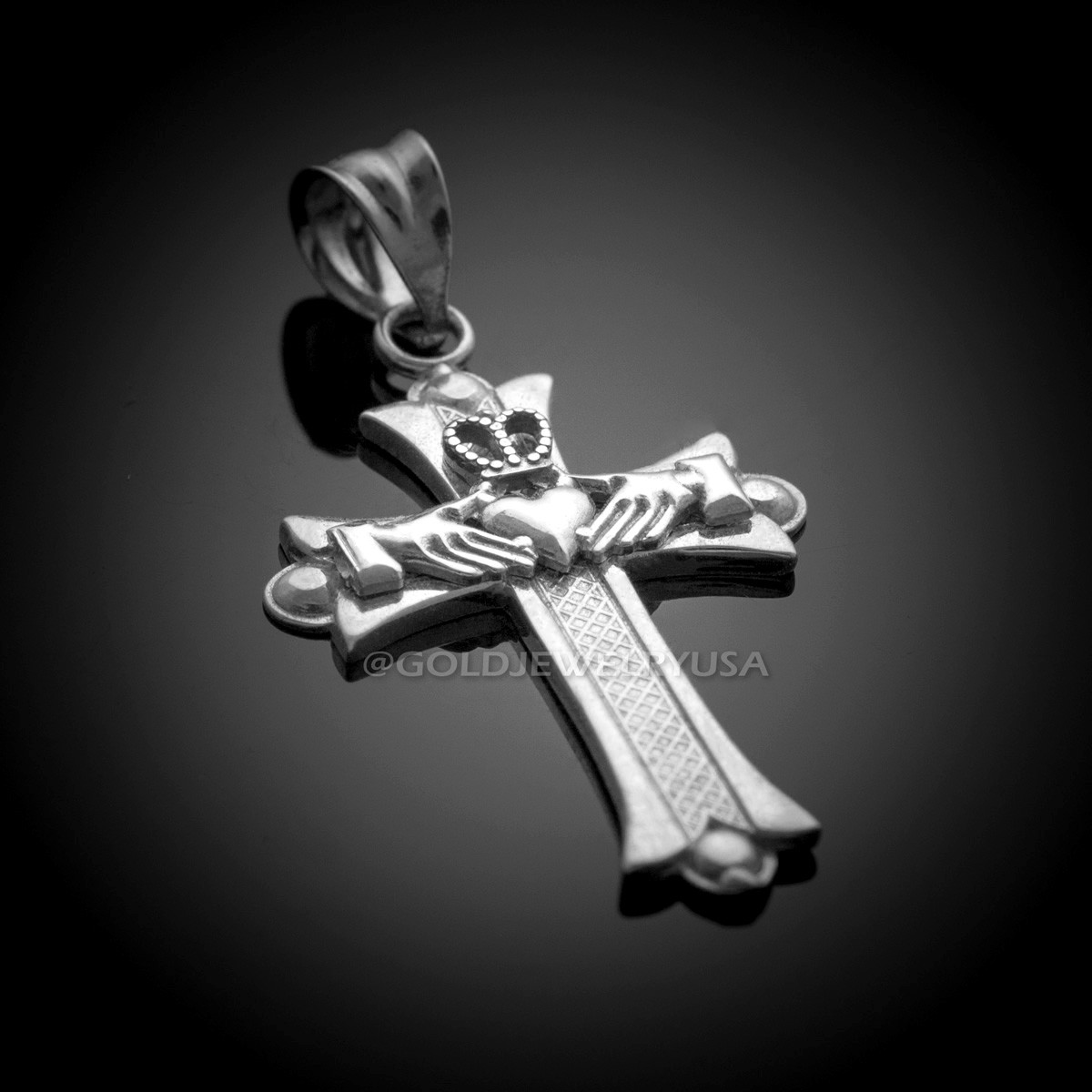 Mahi Cross Pendant with Claddagh Symbol of Crown, Hands, and Heart for