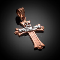 Two-tone Rose Gold Claddagh Cross Pendant Necklace