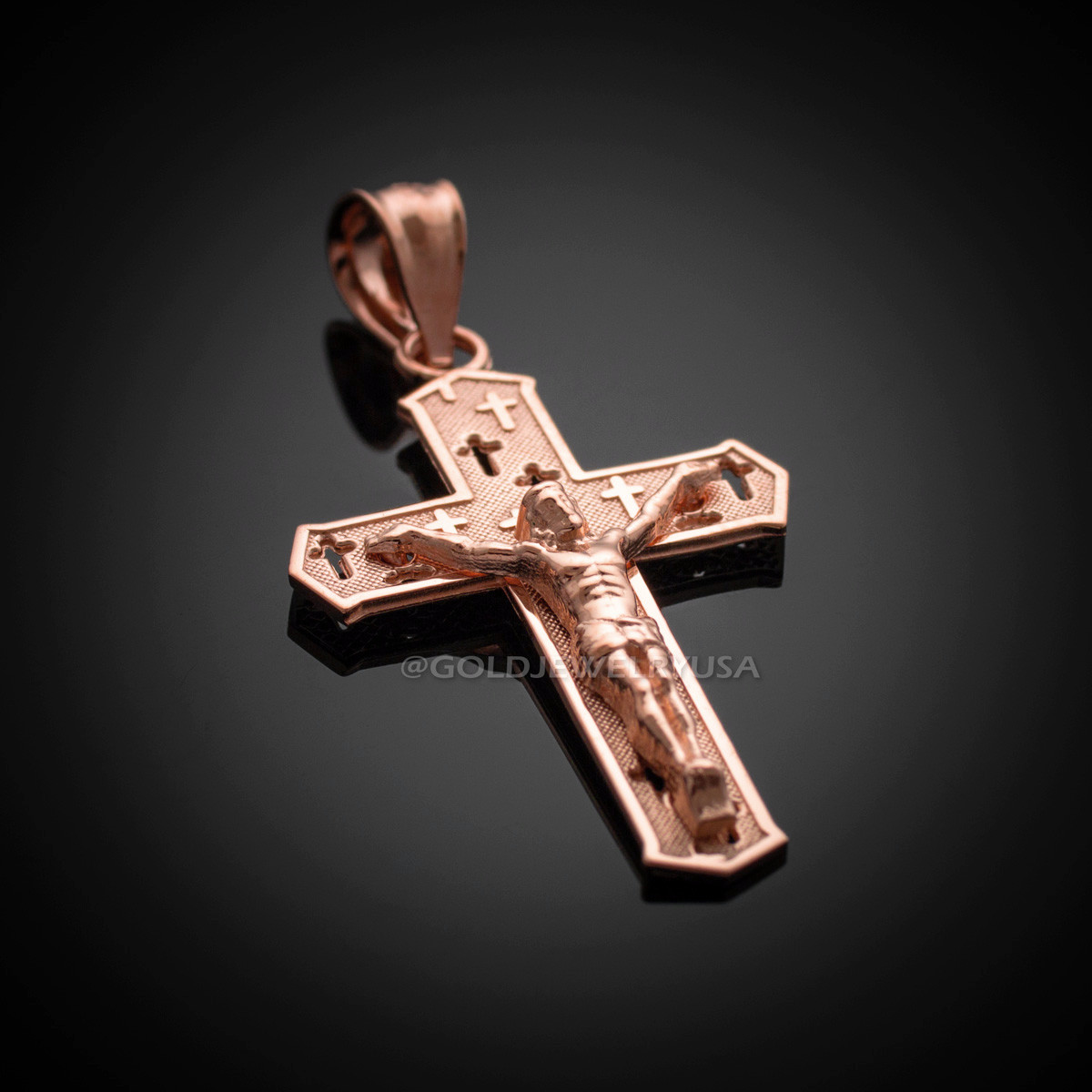 Rose Gold Cross Crucifix CZ Pendant 