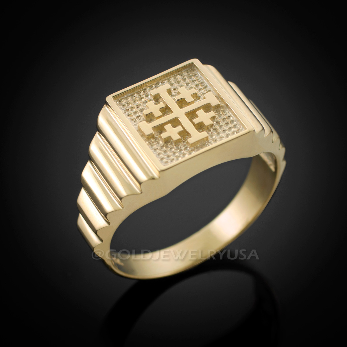 Gold Jerusalem Crusaders Cross Mens Ring
