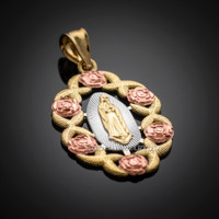 Tri Color Gold Lady Guadalupe Pendant Necklace