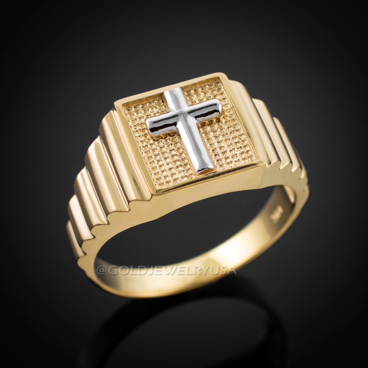 Gold cross hot sale ring mens