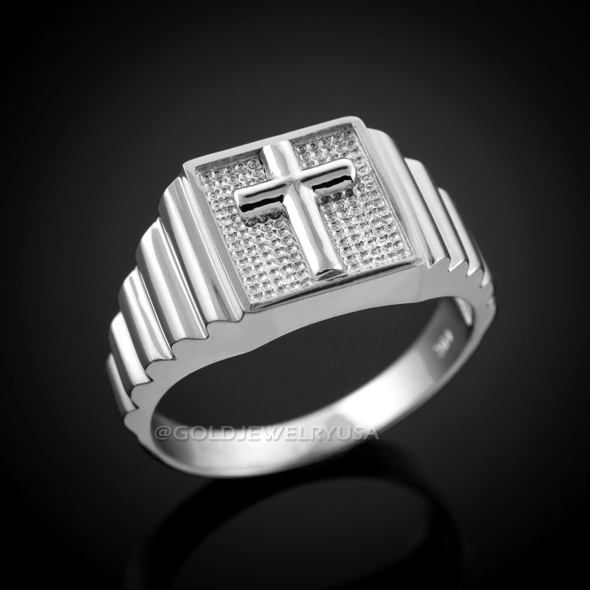 mens white gold cross rings