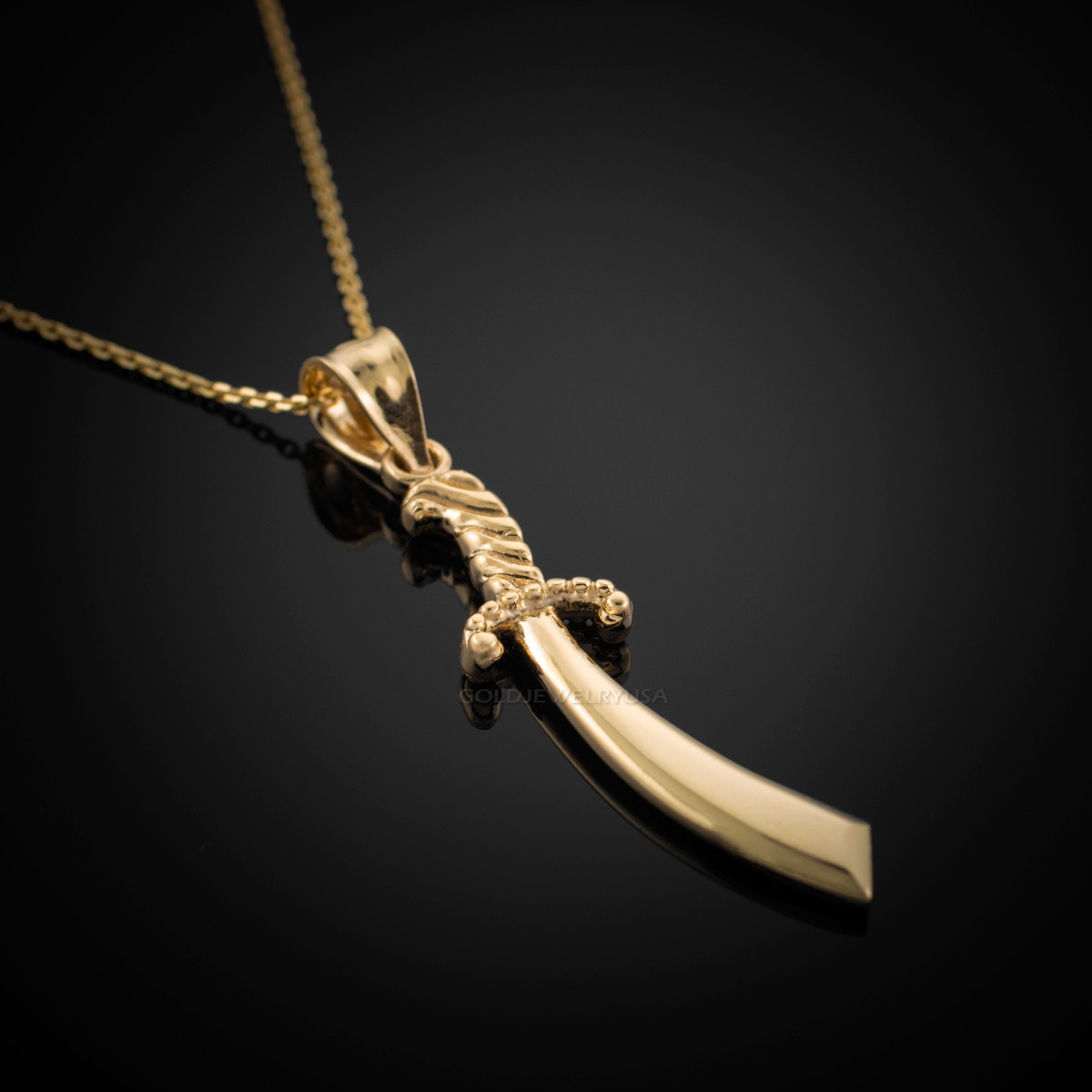 Gold Scimitar Islamic Sword Pendant Necklace