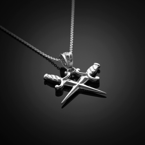 White Gold Double Dagger Necklace.