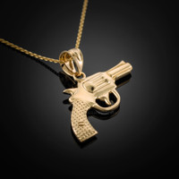 Gold Revolver Gun Pendant Necklace