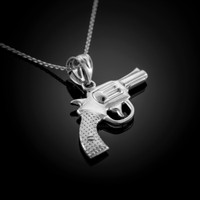 White Gold Pistol Charm Pendant Necklace