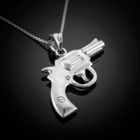 White Gold Revolver Pistol Gun Necklace