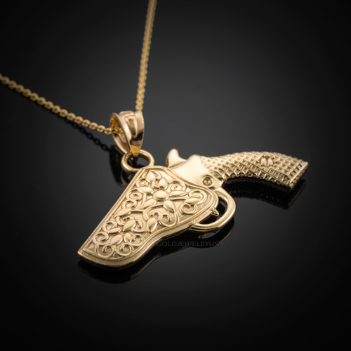Gold Holstered Pistol Gun Necklace