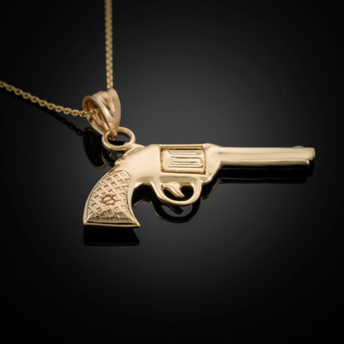 Gold Revolver Pistol Gun Necklace.