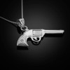 White Gold Colt Revolver Gun Necklace