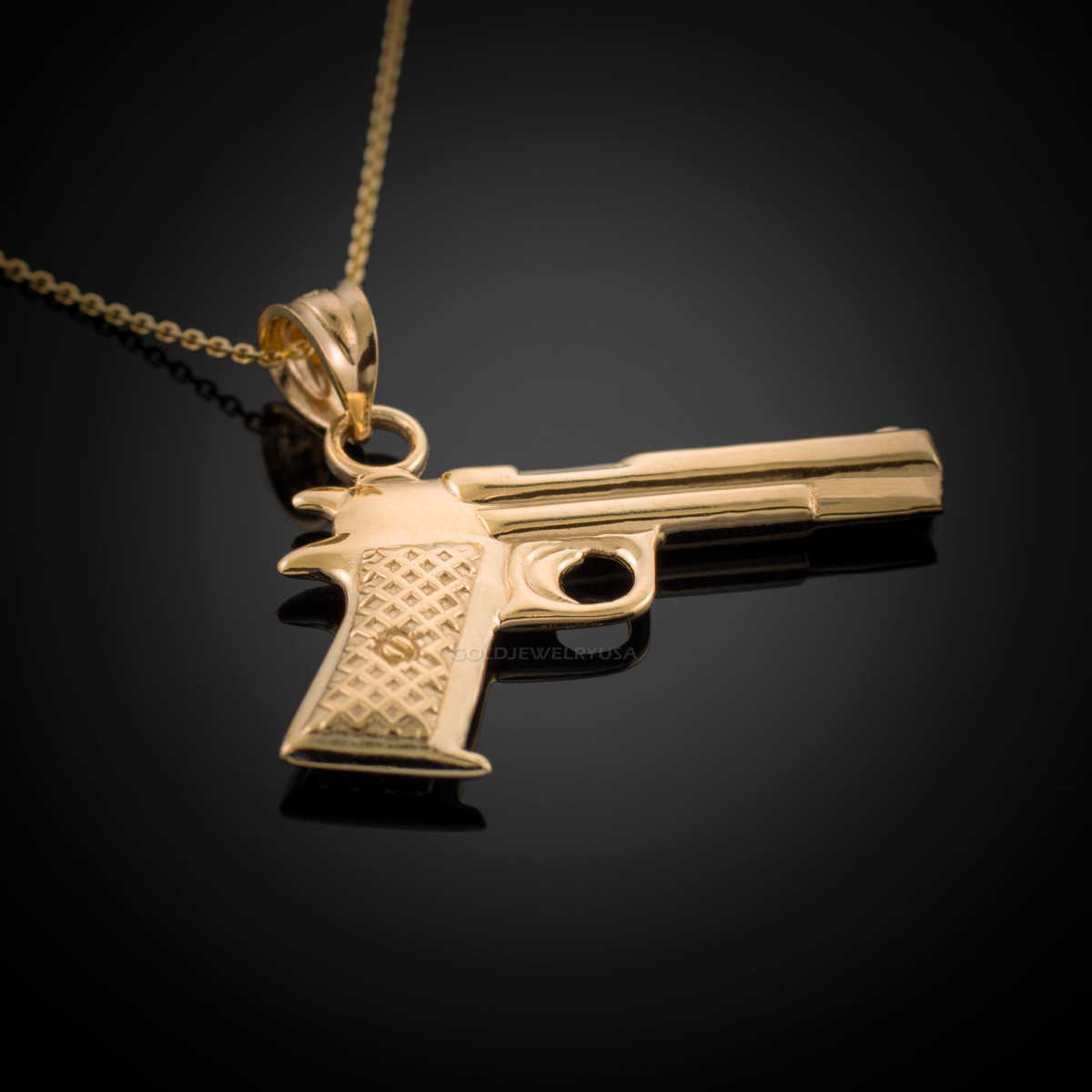 Mens Pistol Gun Pendant 14K Yellow Gold Tone Lab Diamonds Free Box Necklace