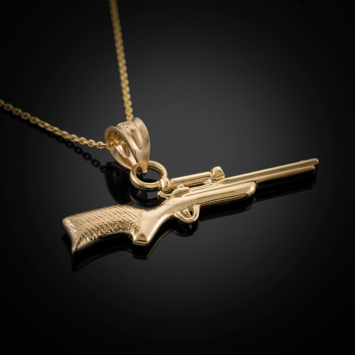 Gold Sniper Rifle Gun Pendant Necklace