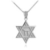 White Gold Star of David Chai Necklace