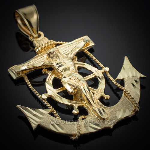 Gold Mariner Crucifix Anchor Cross Pendant