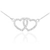 14K White Gold Diamond Studded Double Heart Necklace