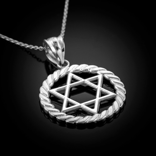 White Gold Star of David Pendant Necklace