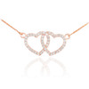 14K Rose Gold Diamond Studded Double Heart Necklace