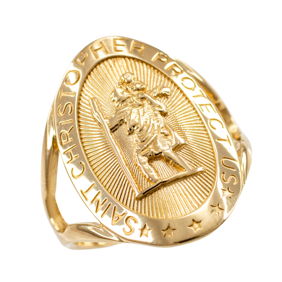 Gold St. Christopher Ladies Oval Ring