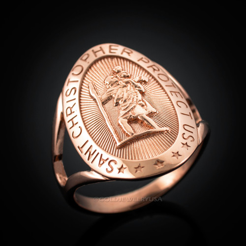 Rose Gold St. Christopher Ladies Oval Ring