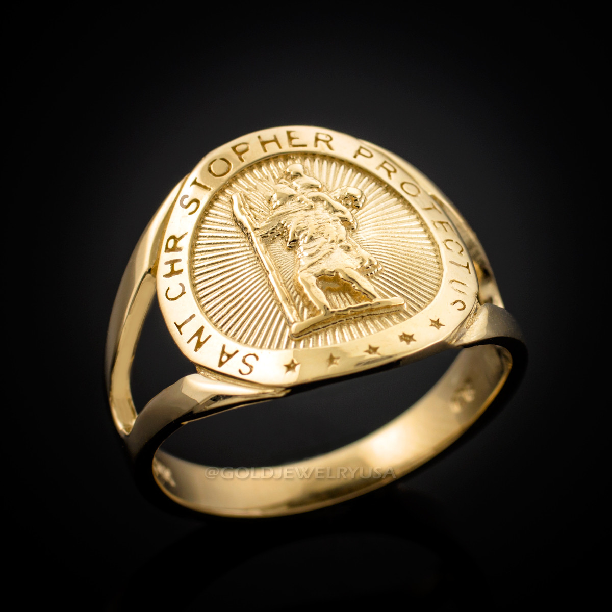 Gold St. Christopher Ladies Medallion Ring