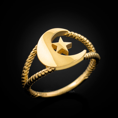 Gold Crescent Moon Islamic Ring