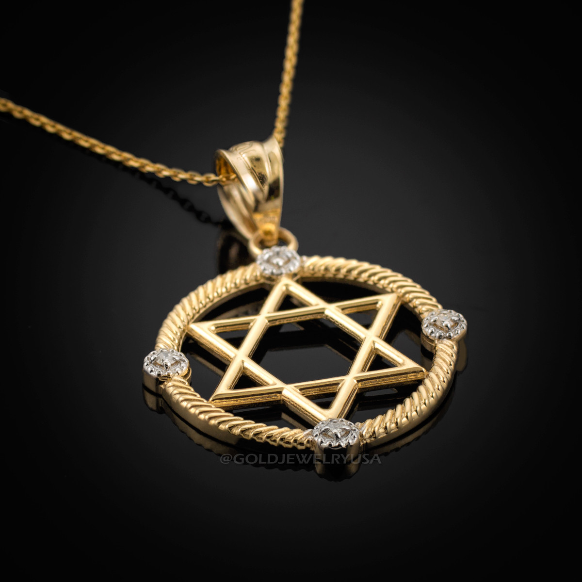 Diamond Pendant with Jewish Star of David in 14K Yellow Gold, White Gold or Rose Gold Rose Gold / 16 Chain