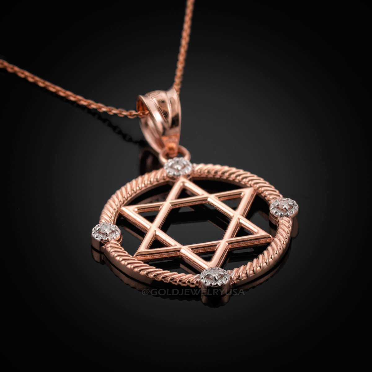 14k Yellow Gold Star of David CZ Pendant Size : 21 x 15 mm