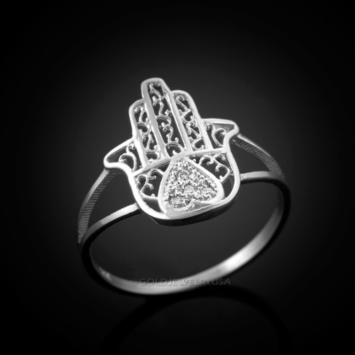 Diamond White Gold Hamsa Ring