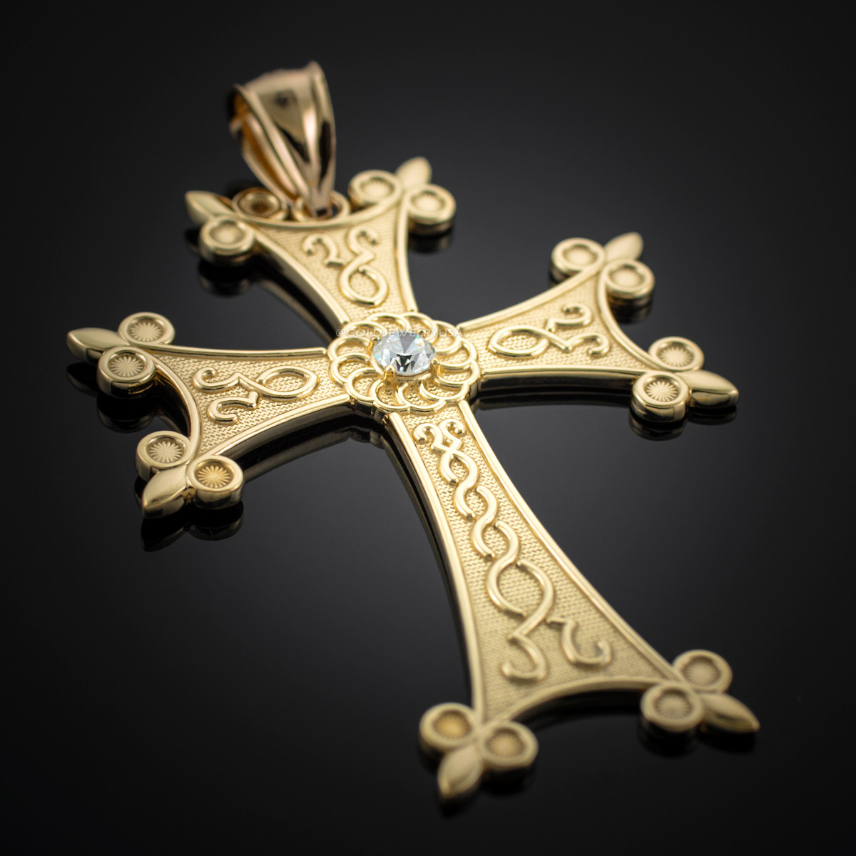 Mens Gold Armenian Apostolic Cross Diamond Solitaire Pendant
