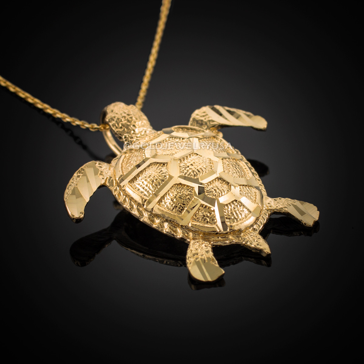 Aquamarine Baby Sea Turtle Necklace - 14K White Gold |JewelsForMe