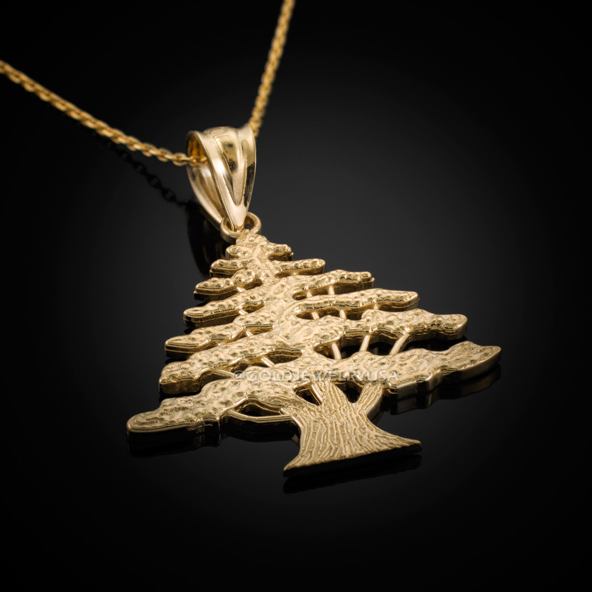 Gold cedar tree on sale pendant