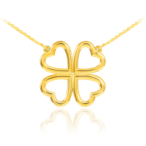 14K Gold Four-Leaf Heart Clover Necklace