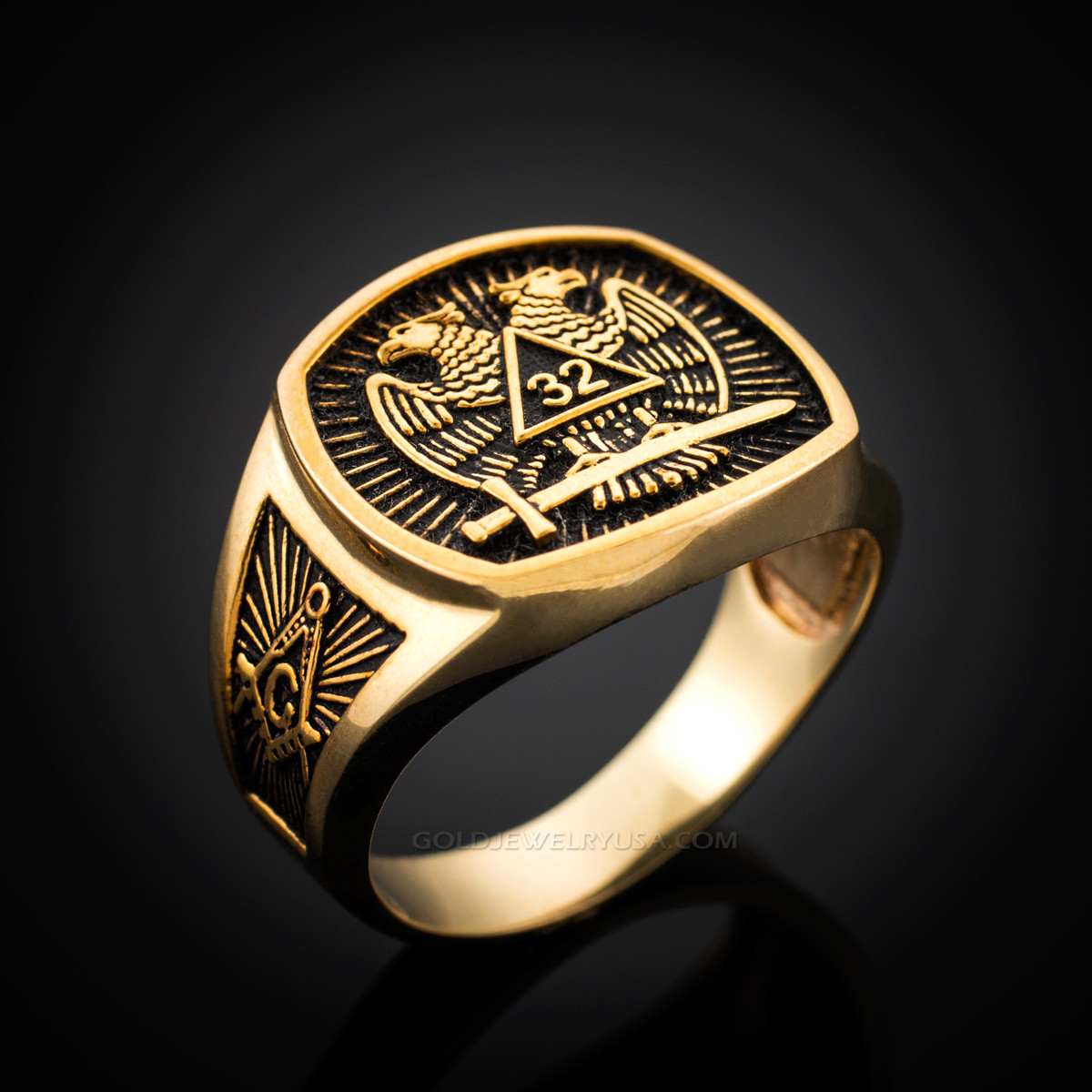 Dark Gold Double-headed Eagle Scottish Rite 32nd Degree Masonic Ring