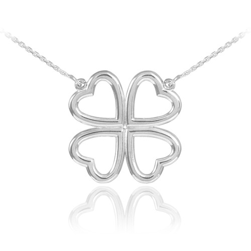 14K White Gold Shamrock Heart Necklace