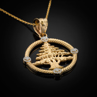 Gold Lebanon Cedar Tree Diamond Necklace