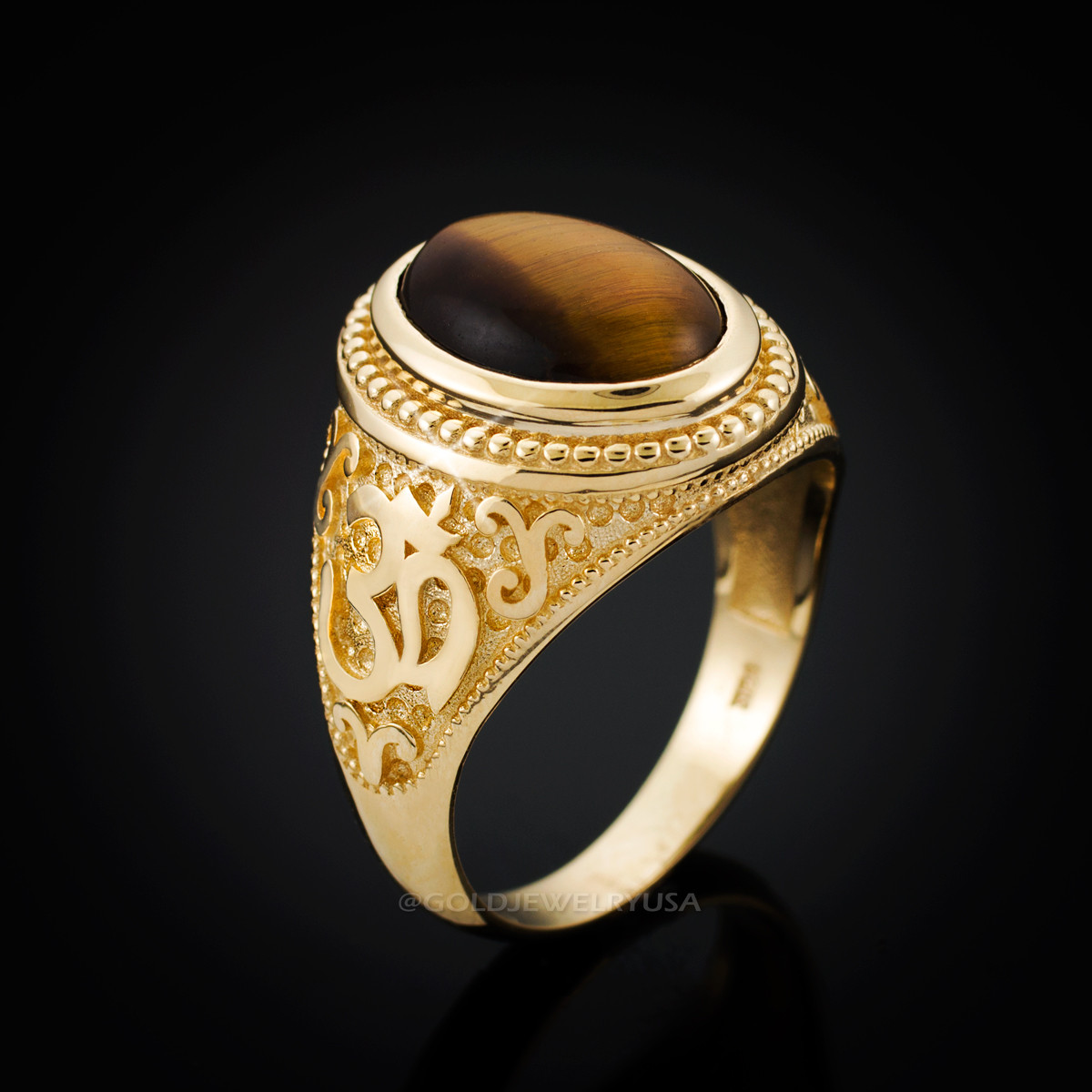 18K Gold Plated Tiger's Eye Oval Cut Men's Dress Ring - Sizes 7-15 (oo-la-la)