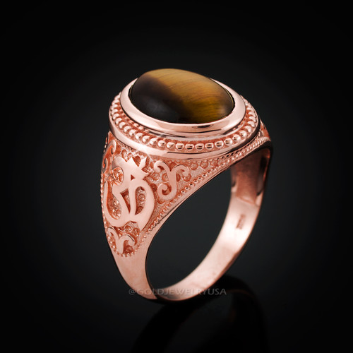 Rose Gold Om ring.
Men's Tiger Eye Om ring.