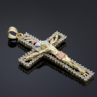 Tri-Tone Gold CZ Crucifix Pendant