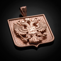 Solid Rose Gold Russian Federation Coat of Arms Badge Pendant