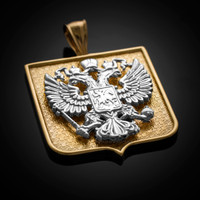 Two-Tone Yellow Gold Russian Federation Coat of Arms Badge Pendant