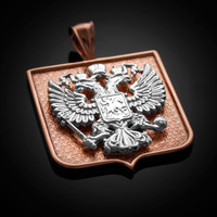 Two-Tone Rose Gold Russian Federation Coat of Arms Badge Pendant